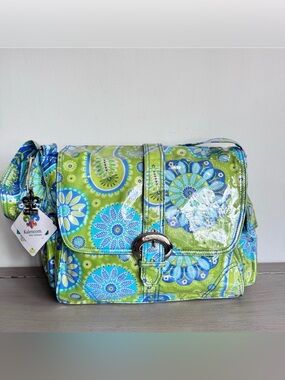 Kalencom New Orleans Paisley Diaper Bag NEW Laminated Fabric Tote Blue‎ Green